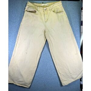 Stain* Smyth Unisex Wide Leg Crop Jeans Size W34 Khaki Beige Baggy Skater Denim